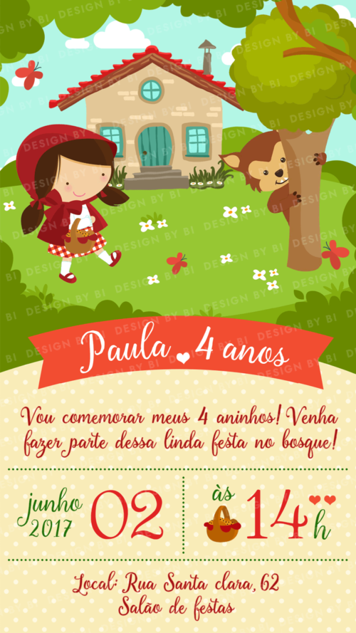 Convite Chapeuzinho Vermelho Digital Virtual