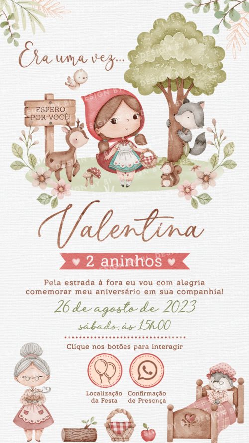 Convite Chapeuzinho Vermelho Interativo Digital Virtual
