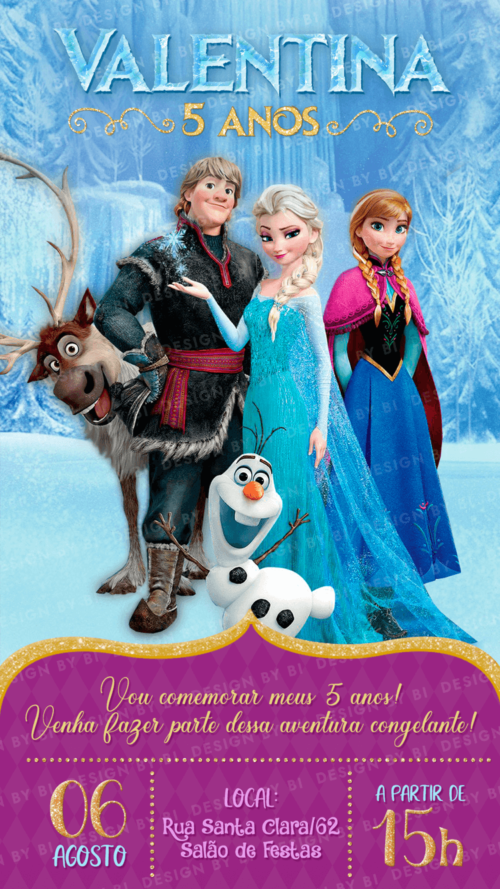 Convite Frozen Elsa Anna Olaf Digital Virtual
