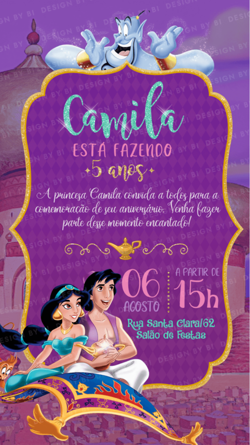Convite Jasmine e Aladdin Digital Virtual