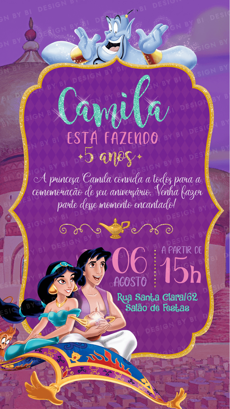 Convite Jasmine e Aladdin Digital Virtual