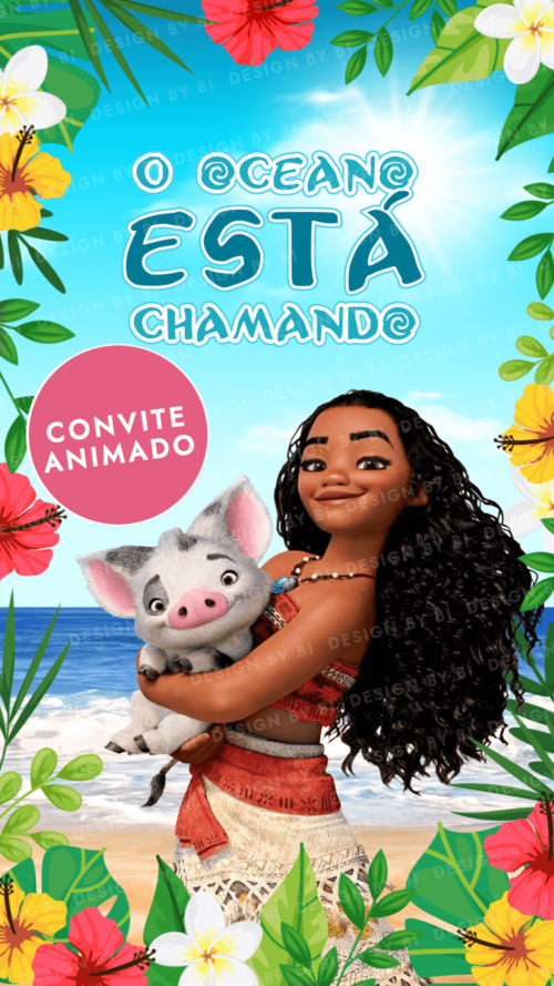 Convite Moana Animado Vídeo Digital Virtual