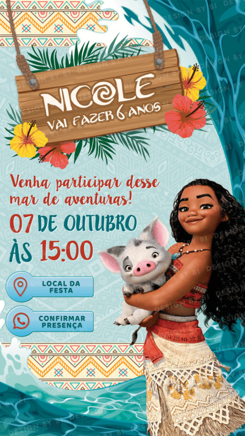 Convite Moana Interativo Digital Virtual