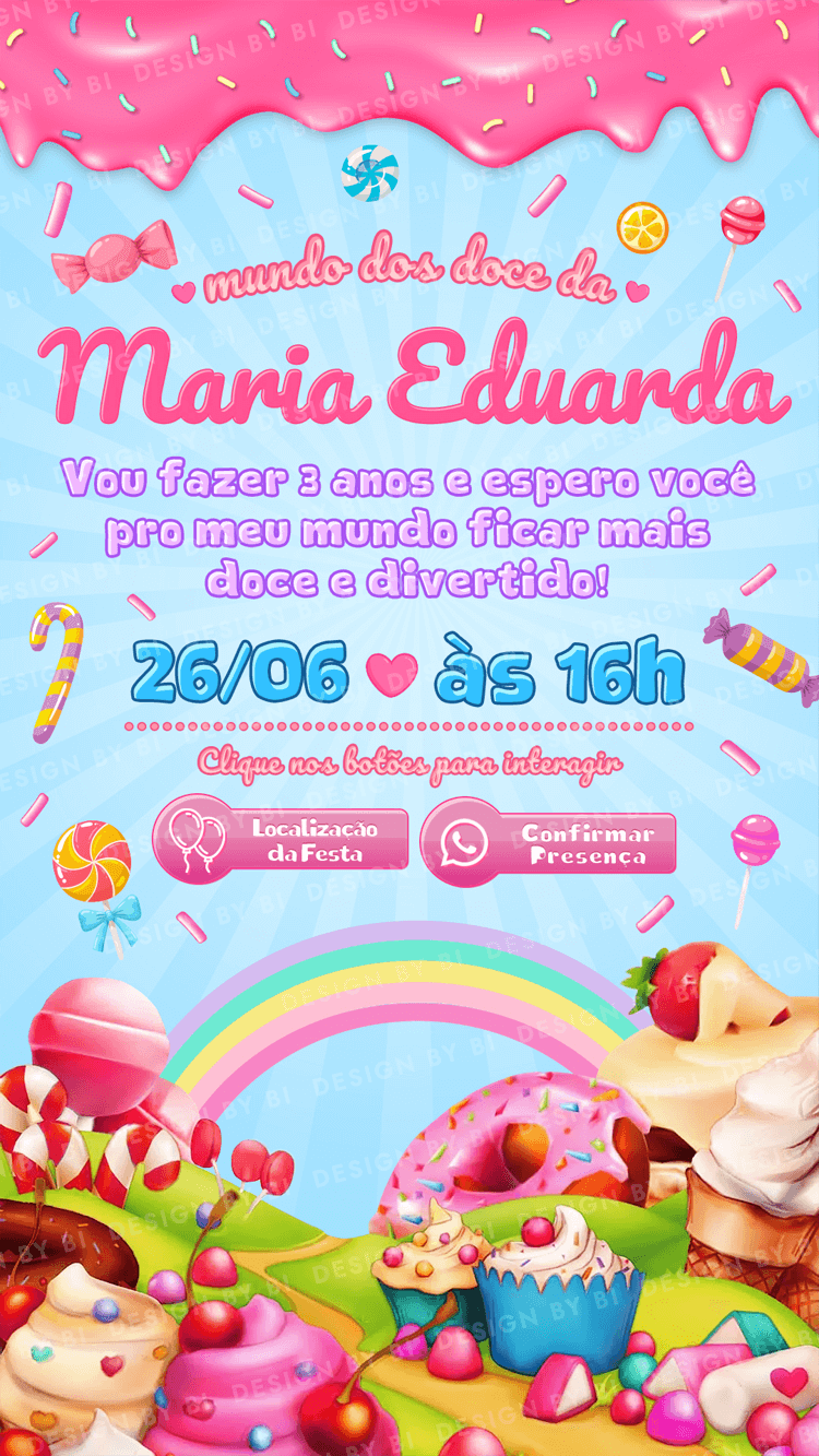 Convite Mundo dos Doces Interativo Digital Virtual