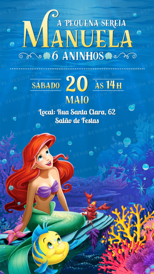 Convite Pequena Sereia Ariel Digital Virtual
