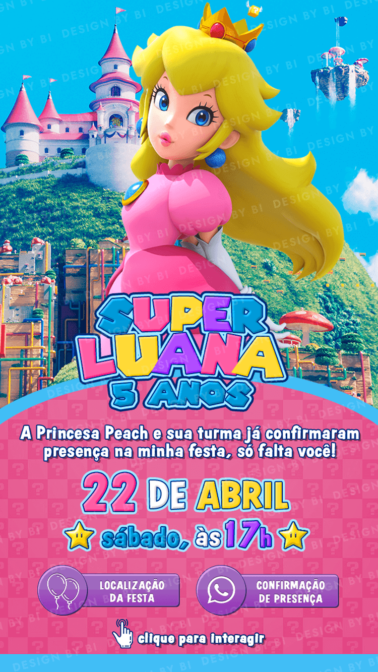 Convite Princesa Peach Interativo Digital Virtual
