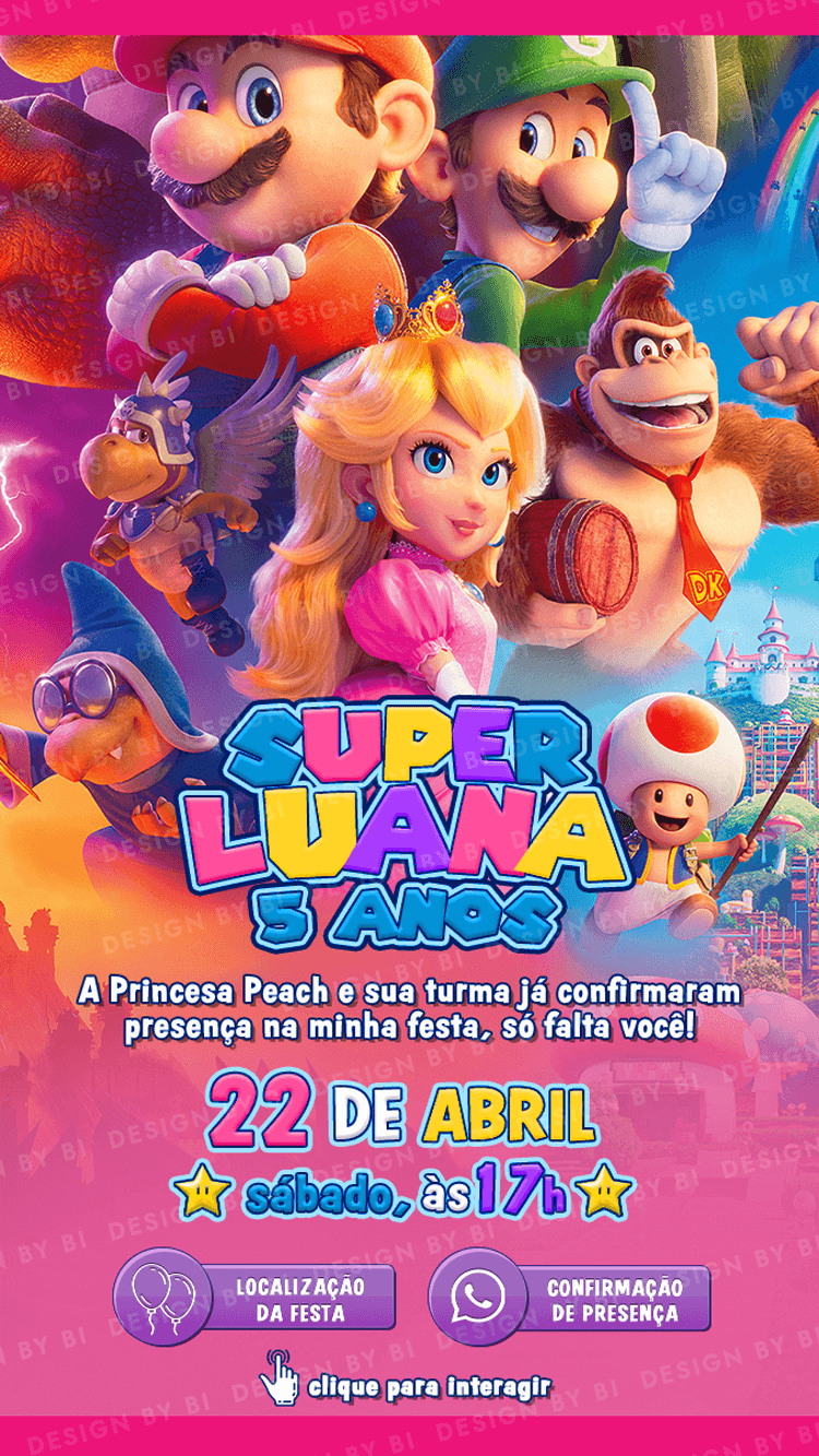 Convite Princesa Peach Interativo Digital Virtual