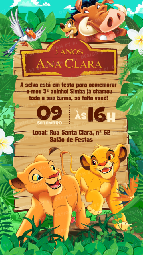Convite Rei Leão Nala Digital Virtual