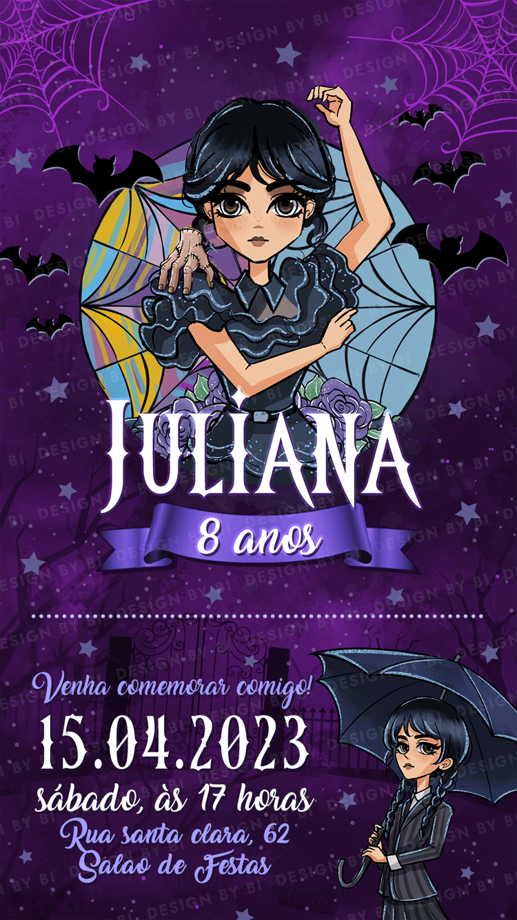 Convite Wandinha Addams Digital Virtual