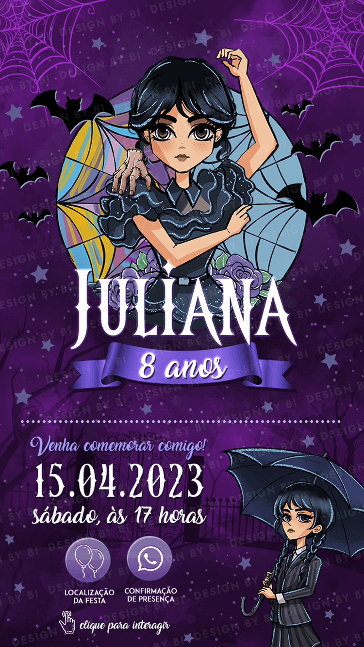 Convite Wandinha Addams Interativo Digital Virtual