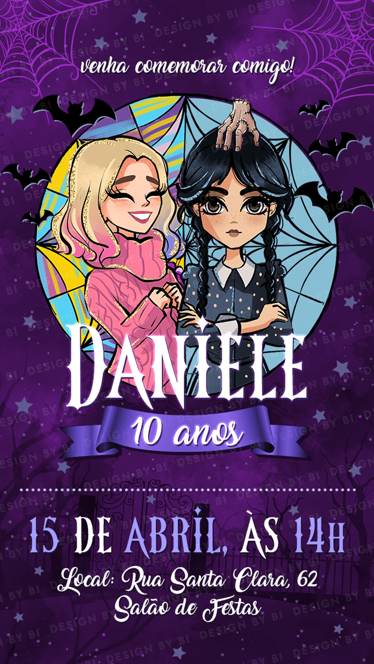 Convite Wandinha e Enid Digital Virtual