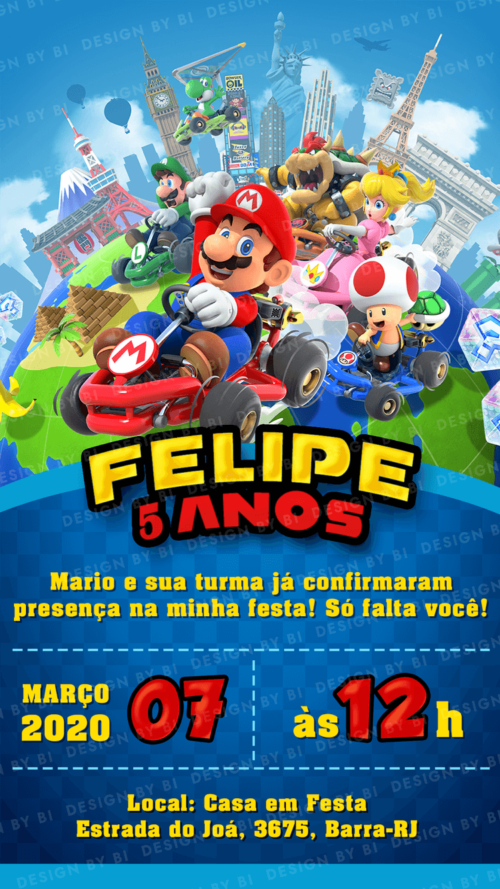 Convite Mario Kart Digital Virtual