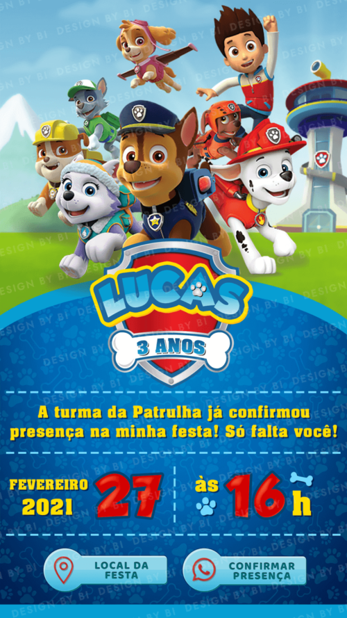 Convite Patrulha Canina Interativo Digital Virtual