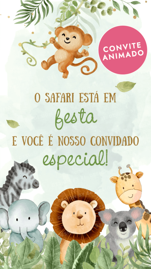 Convite Safari Menino Animado Vídeo Digital Virtual