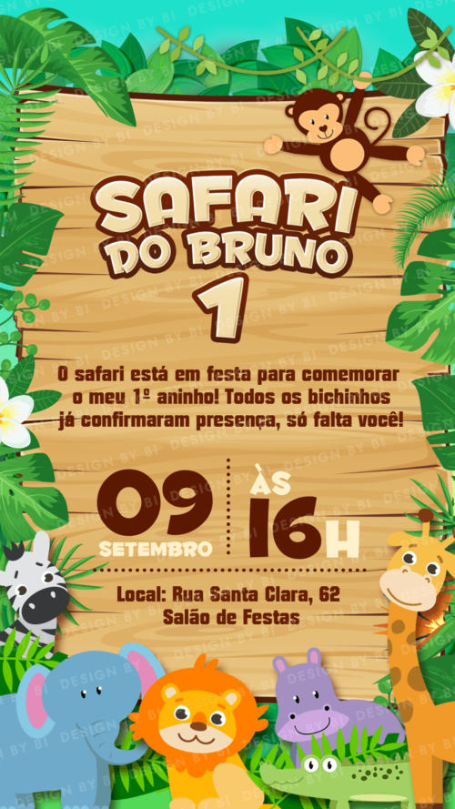 Convite Safari Menino Digital Virtual