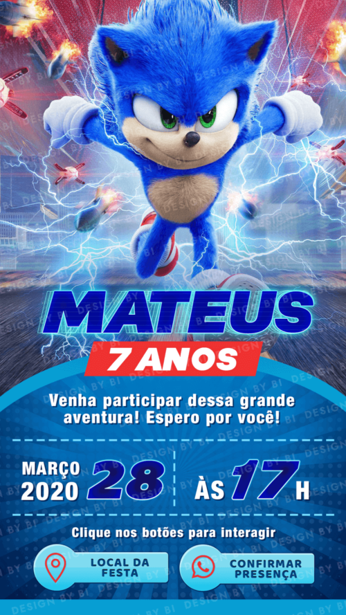 Convite Sonic Interativo Digital Virtual