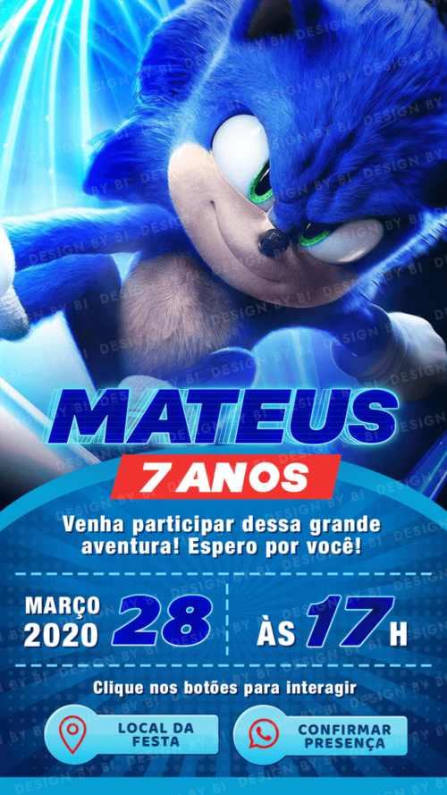Convite Sonic Interativo Digital Virtual