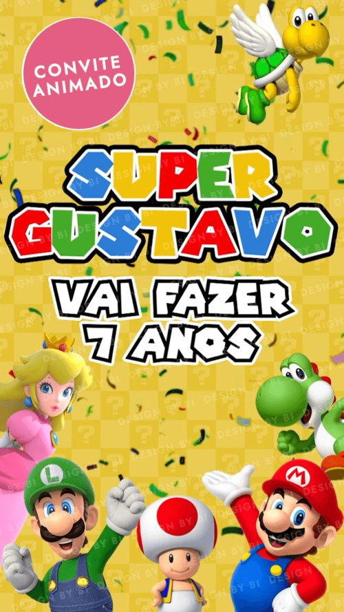 Convite Super Mario Animado Vídeo Digital Virtual
