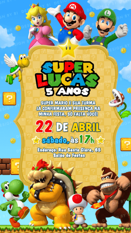 Convite Super Mario Digital Virtual