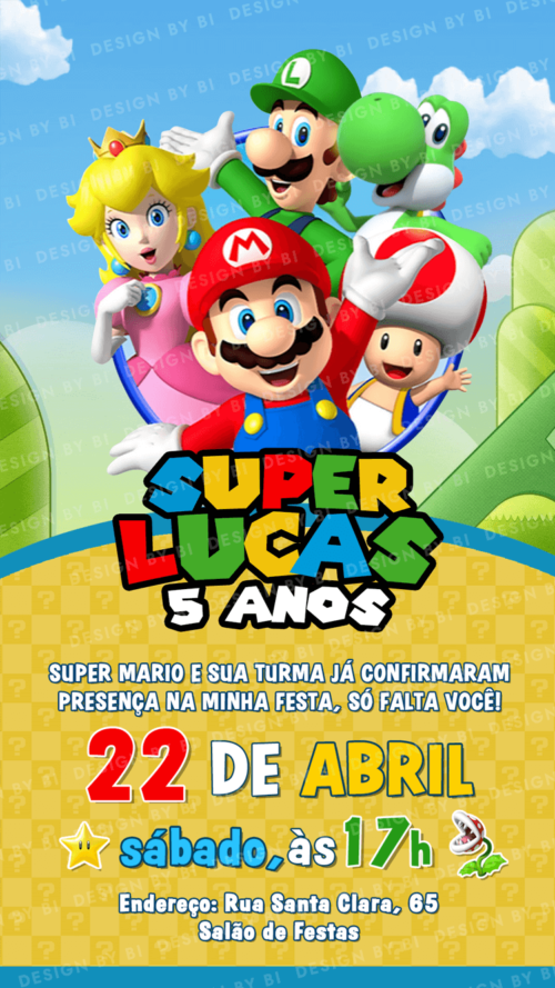 Convite Super Mario Digital Virtual