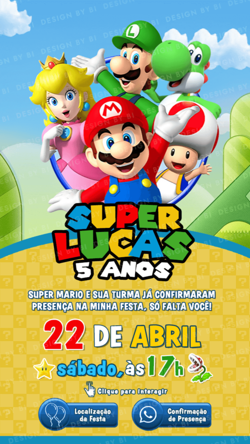 Convite Super Mario Interativo Digital Virtual