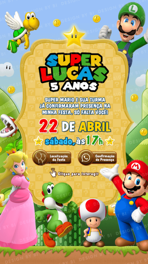 Convite Super Mario Interativo Digital Virtual