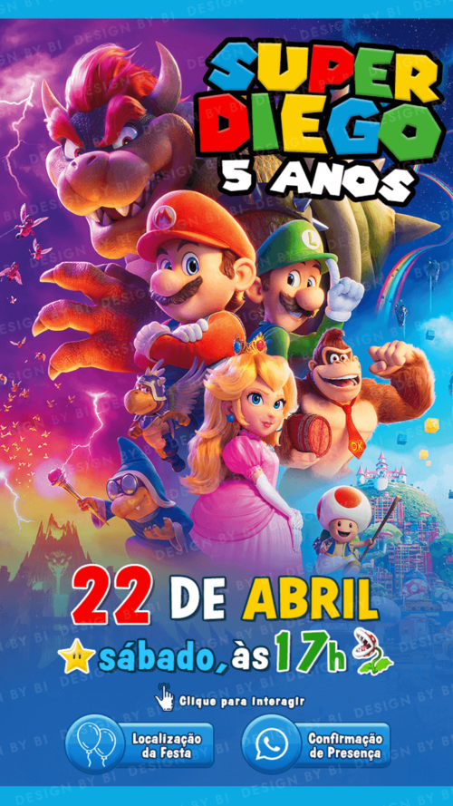 Convite Super Mario O Filme Interativo Digital Virtual