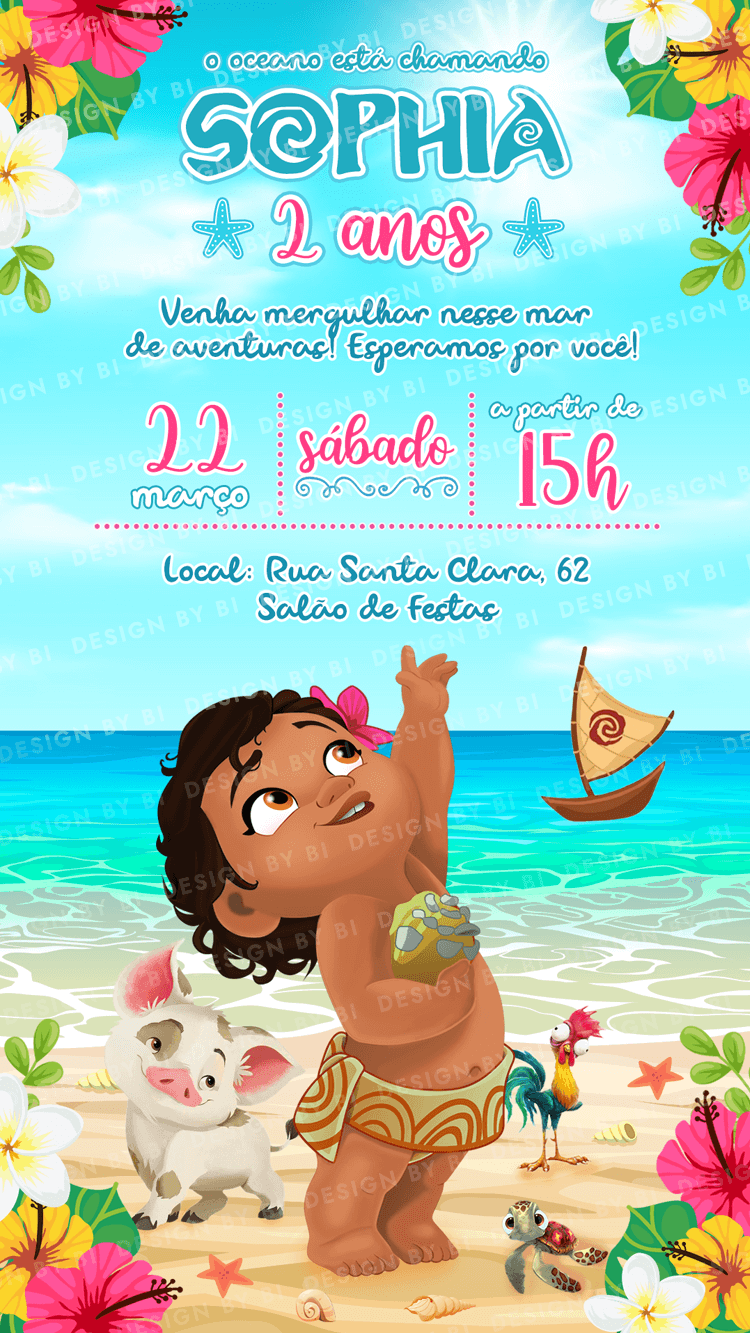 Convite Moana Baby Digital Virtual