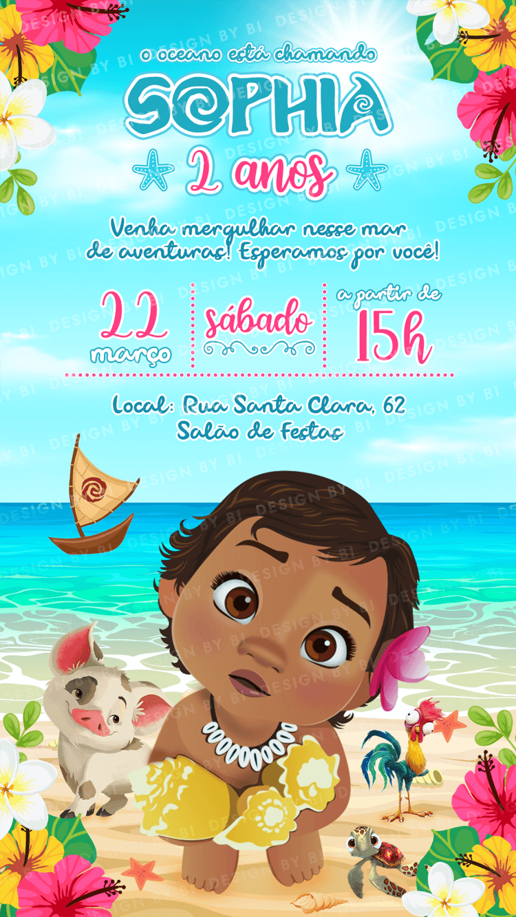 Convite Moana Baby Digital Virtual