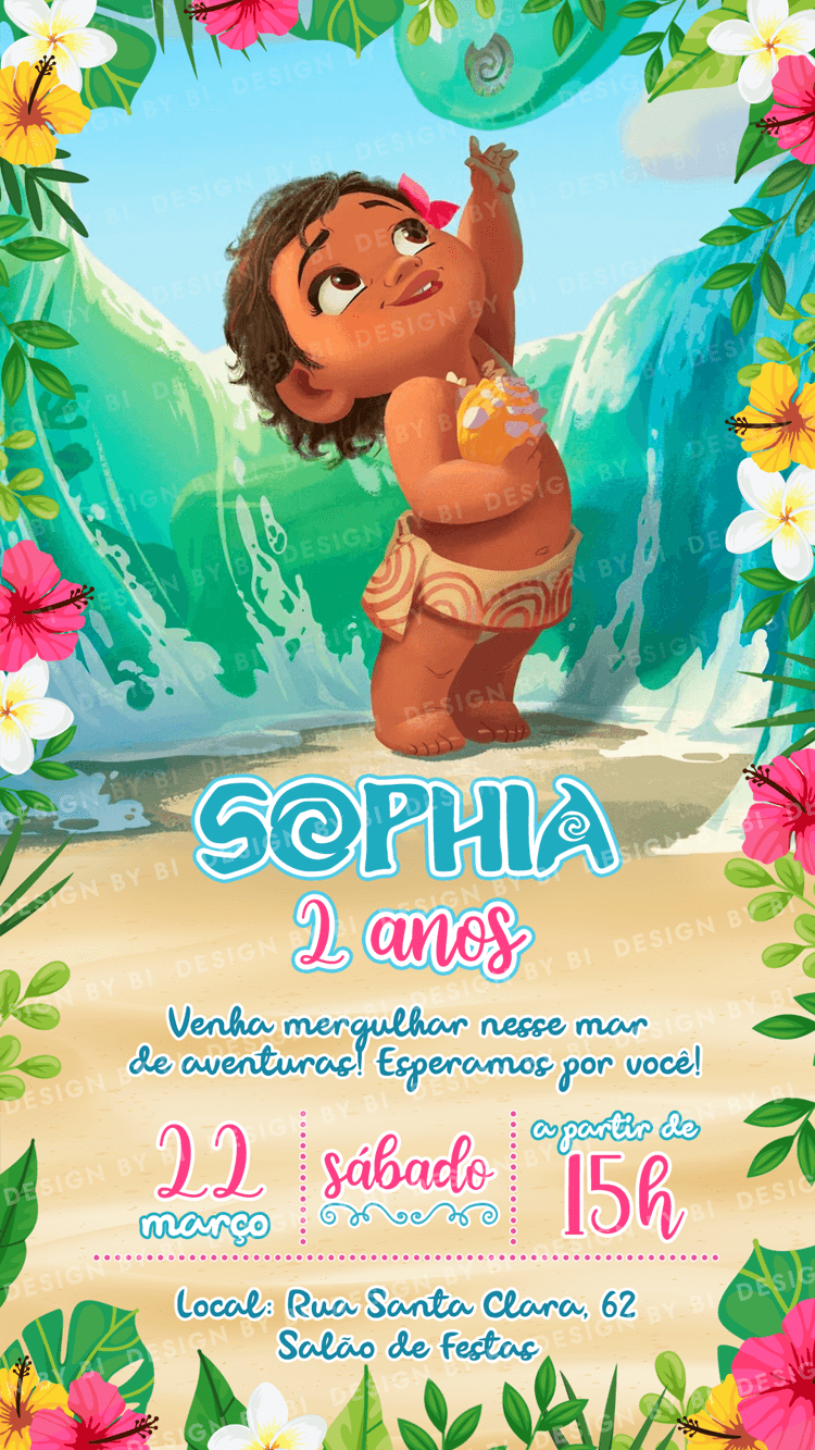 Convite Moana Baby Digital Virtual