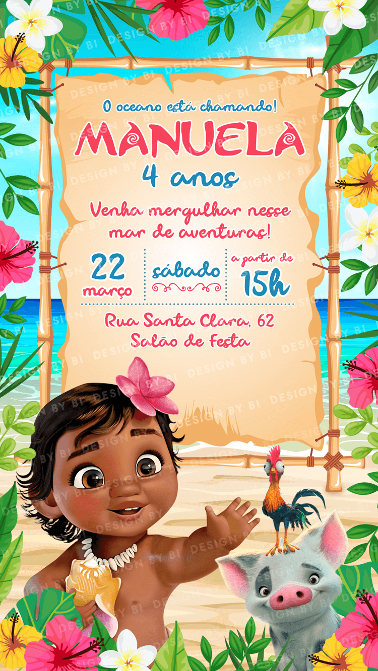 Convite Moana Baby Digital Virtual