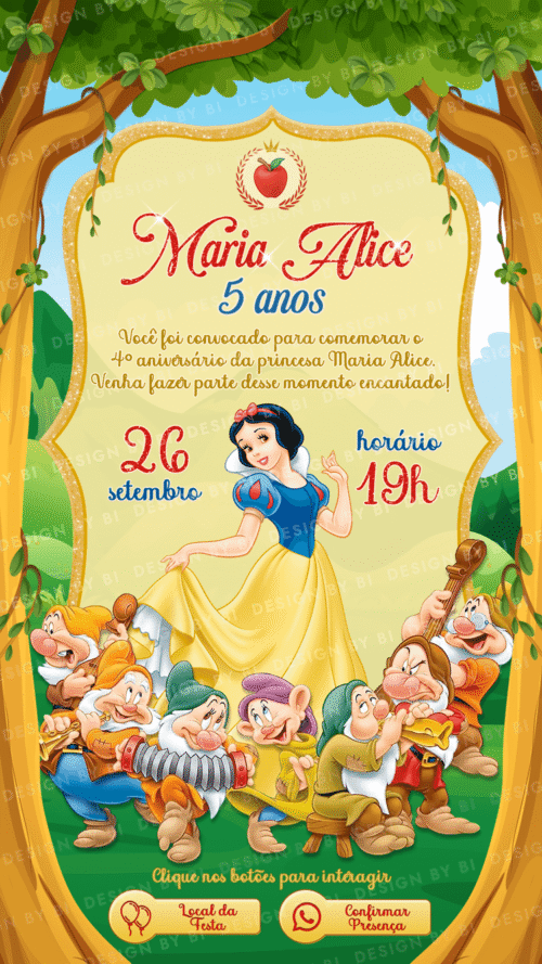 Convite Branca de Neve Interativo Digital Virtual