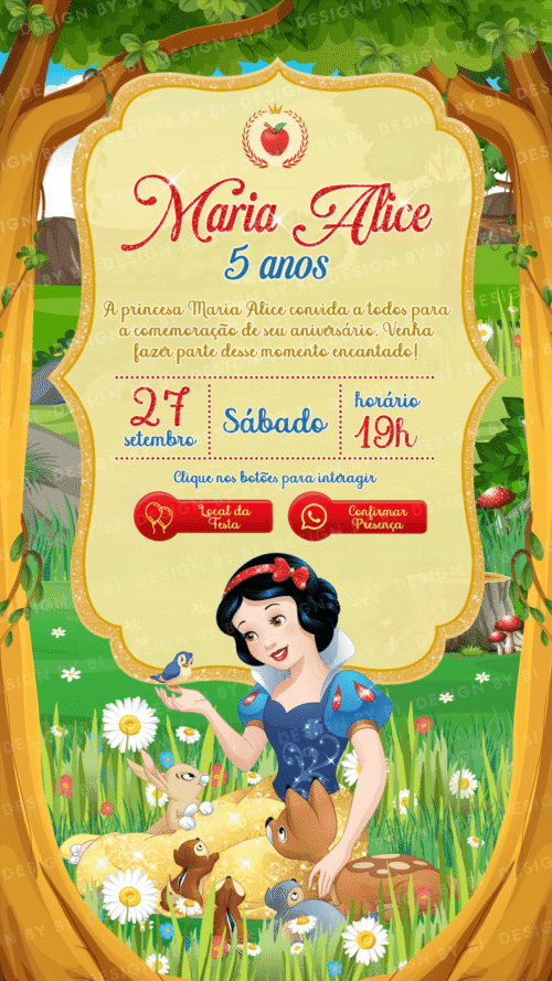 Convite Branca de Neve Interativo Digital Virtual