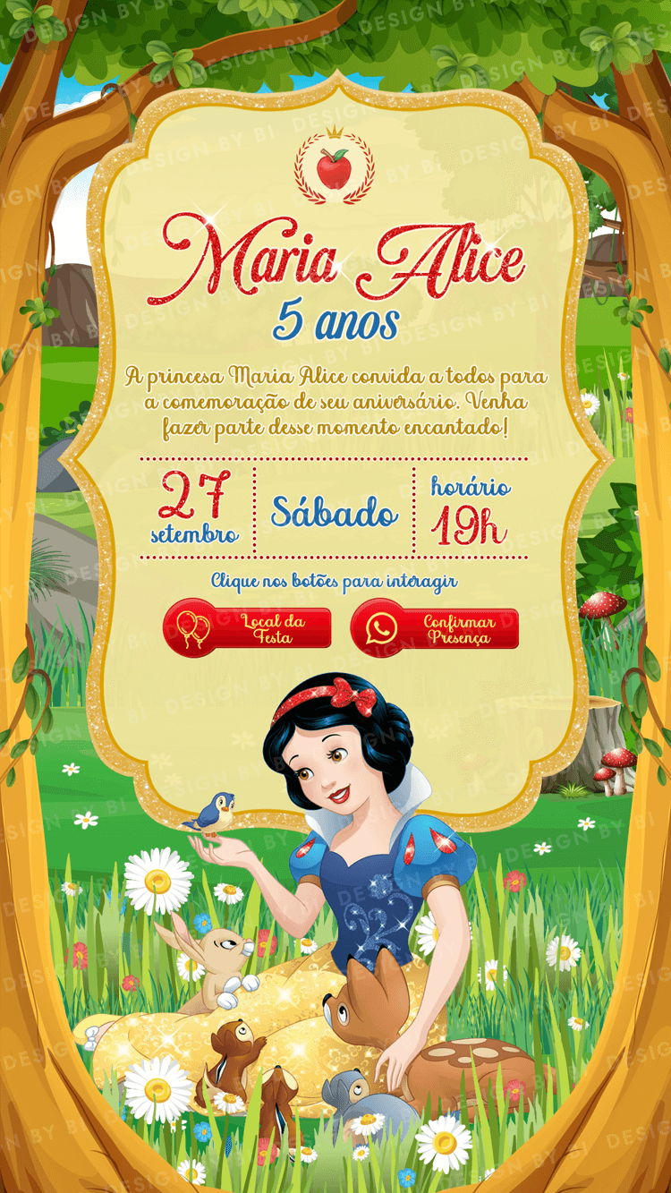 Convite Branca de Neve Interativo Digital Virtual