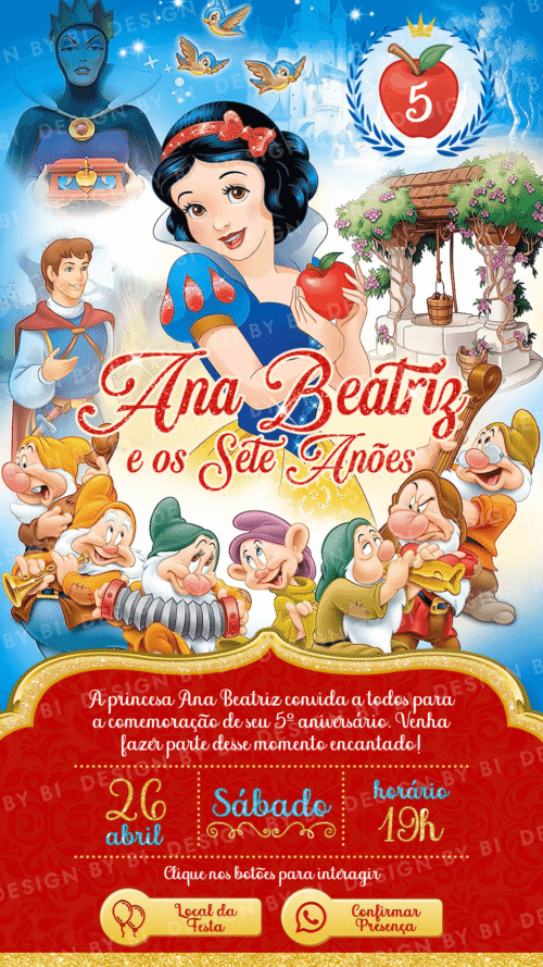 Convite Branca de Neve Interativo Digital Virtual