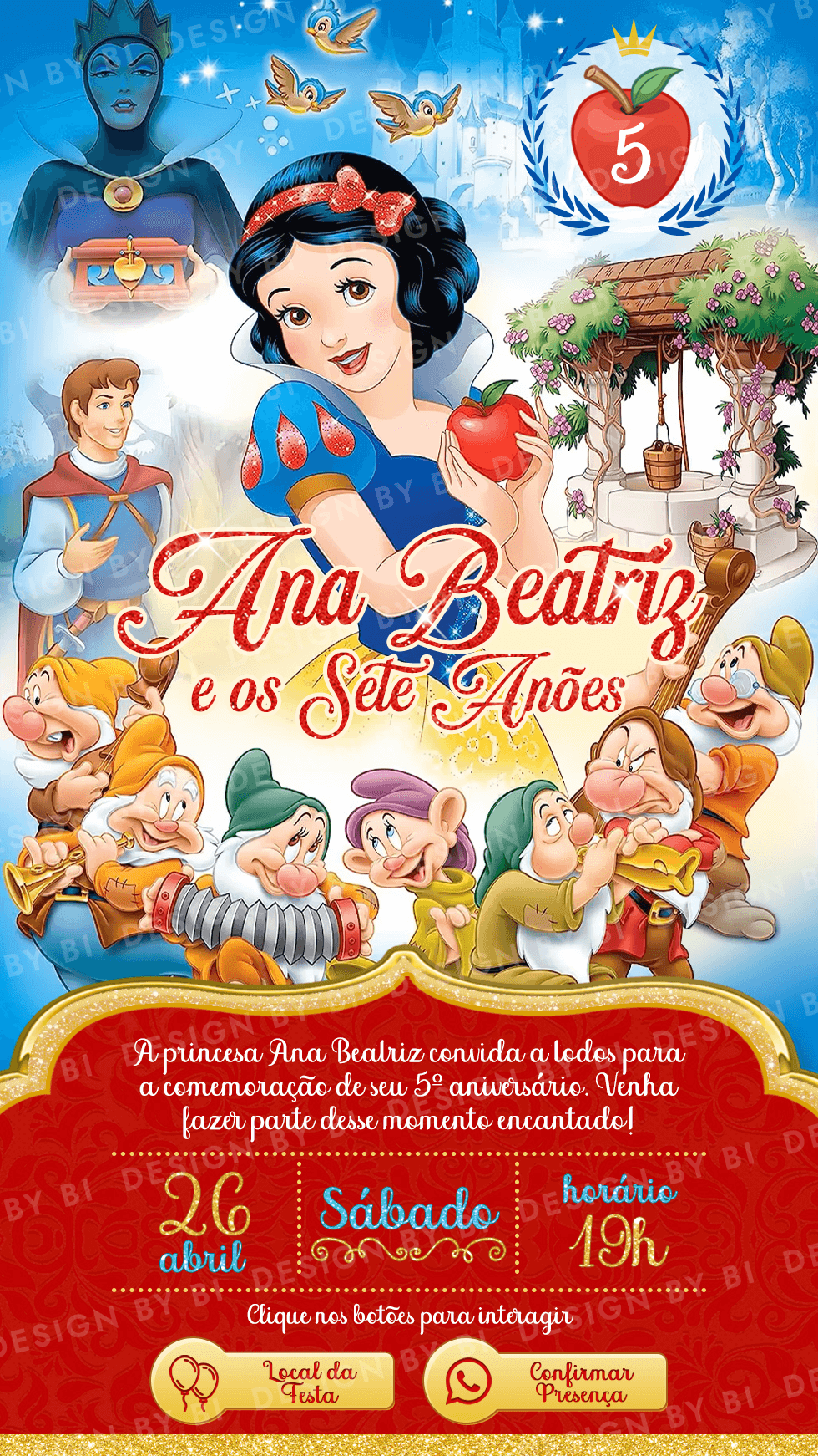 Convite Branca de Neve Interativo Digital Virtual