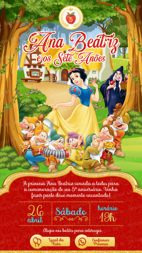 Convite Branca de Neve Interativo Digital Virtual