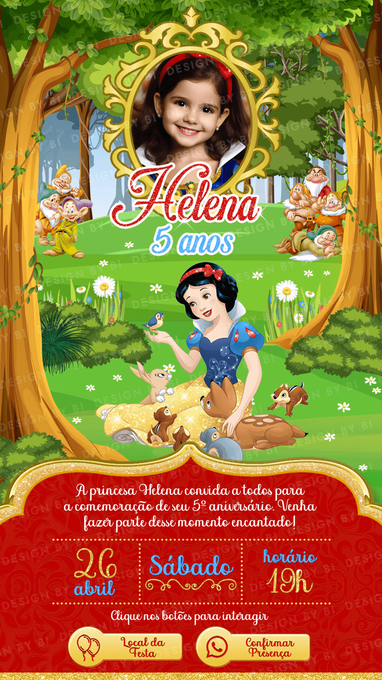 Convite Branca de Neve Interativo Digital Virtual