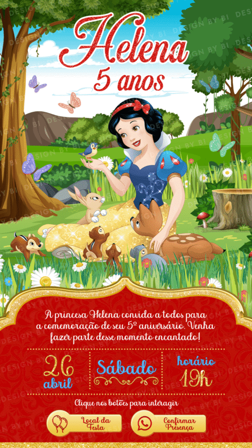 Convite Branca de Neve Interativo Digital Virtual