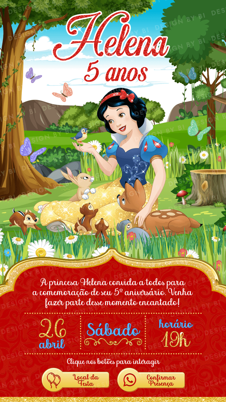Convite Branca de Neve Interativo Digital Virtual
