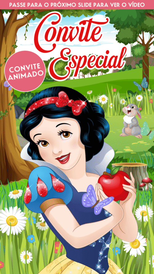 Convite Branca de Neve Animado Vídeo Digital Virtual