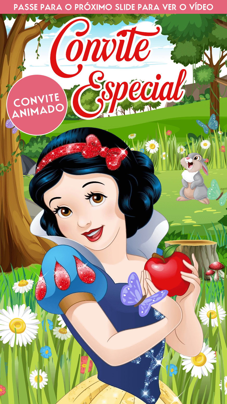 Convite Branca de Neve Animado Vídeo Digital Virtual