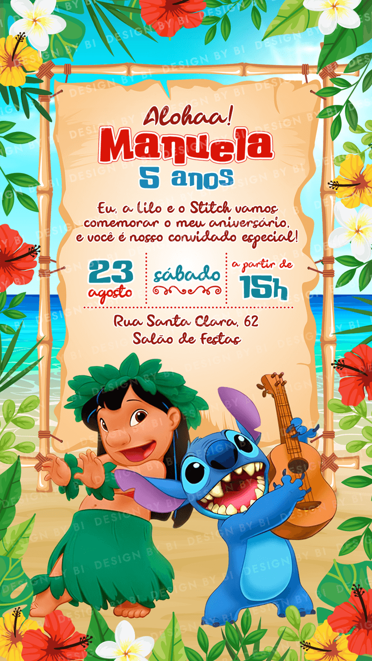 Convite Lilo e Stitch Digital Virtual