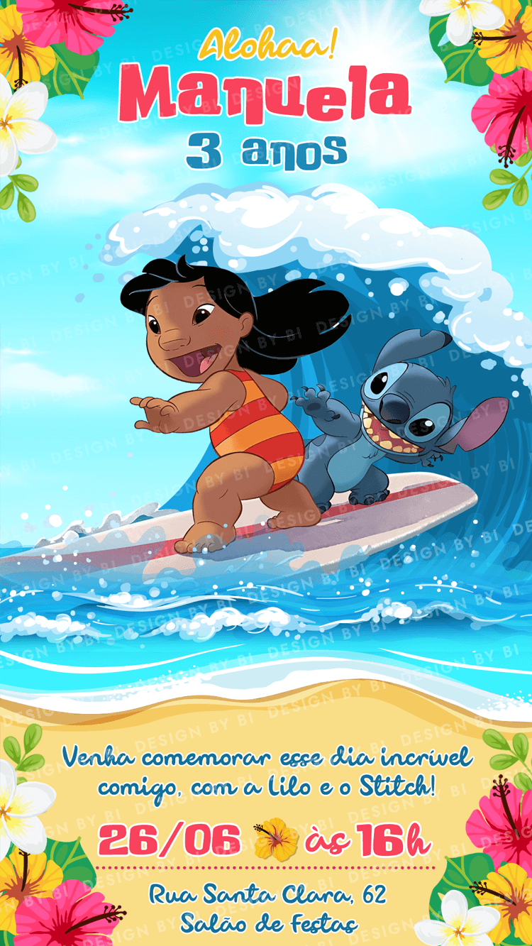 Convite Lilo e Stitch Digital Virtual