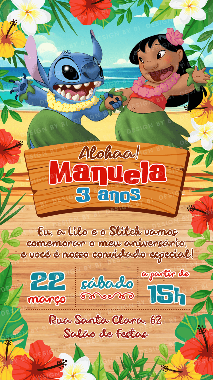 Convite Lilo e Stitch Digital Virtual