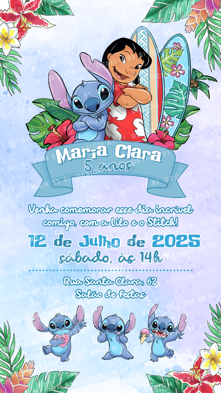 Convite Lilo e Stitch Digital Virtual