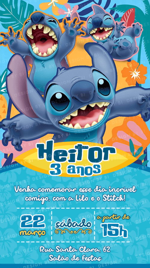 Convite Stitch Menino Digital Virtual
