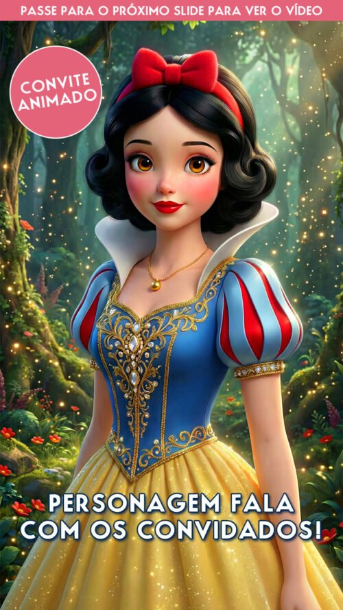 Convite Branca de Neve Animado Cinematográfico