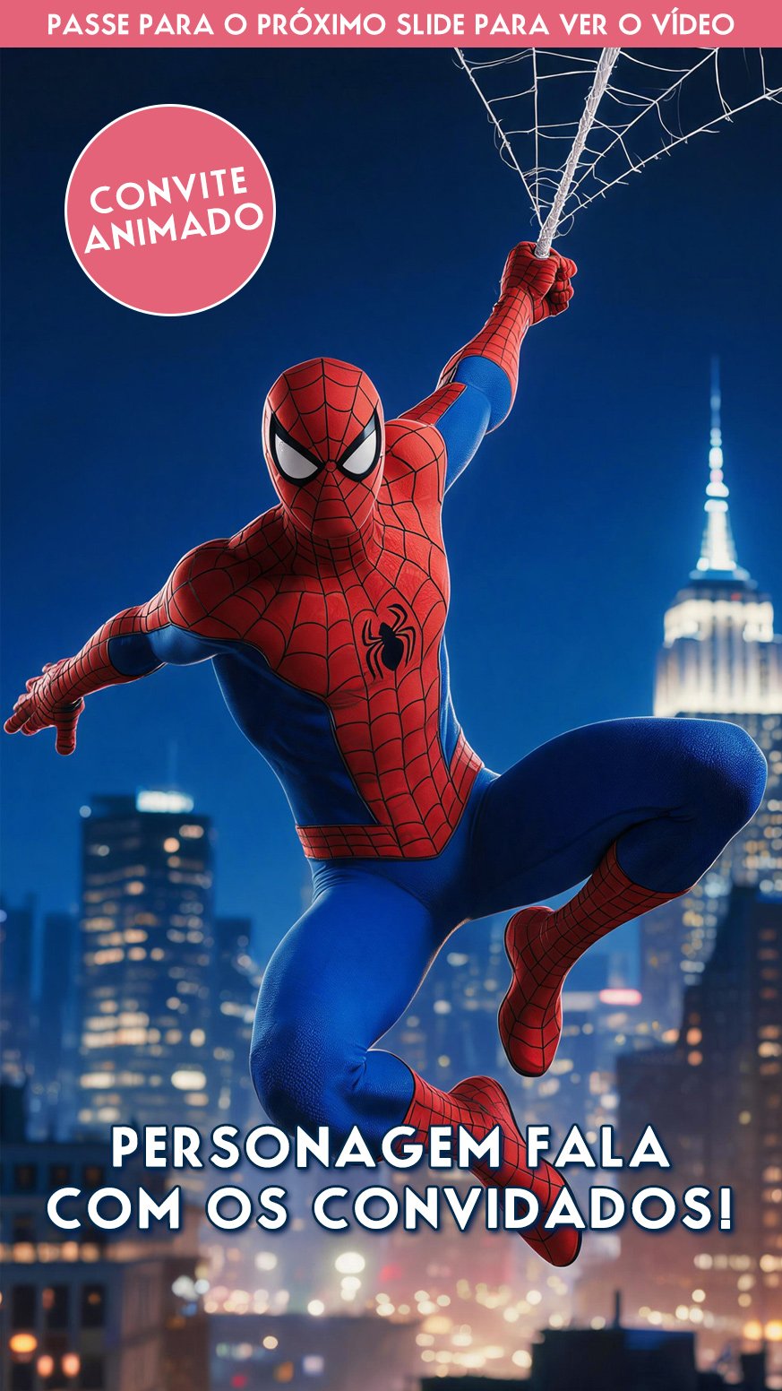 Convite Homem-Aranha Animado Cinematográfico