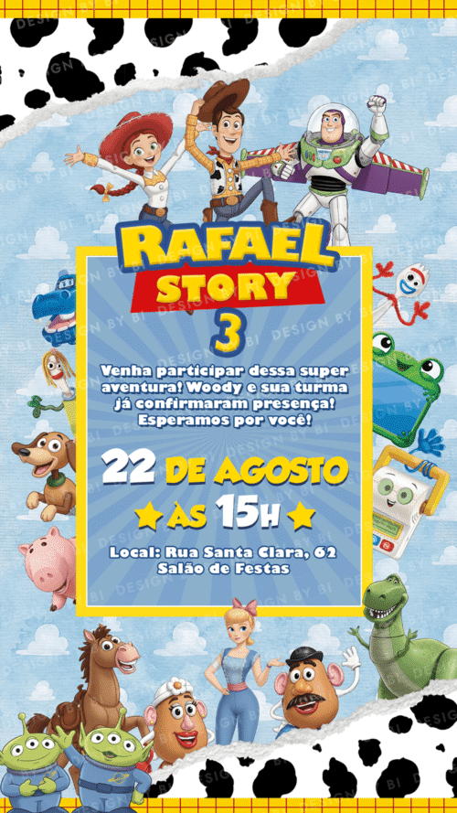 Convite Toy Story Aquarela Digital Virtual